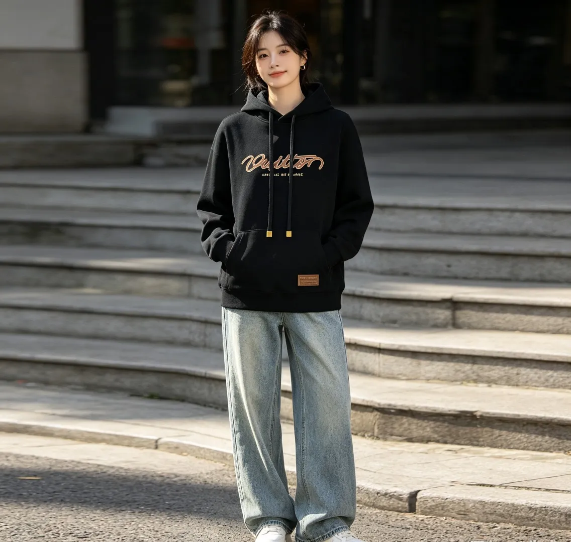 Louis Vuitton Signature Letter Pattern Printed Hooded Sweatshirt